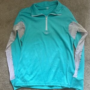 Turquoise and White Quarter-Zip Tuff Rider Sun Shirt
